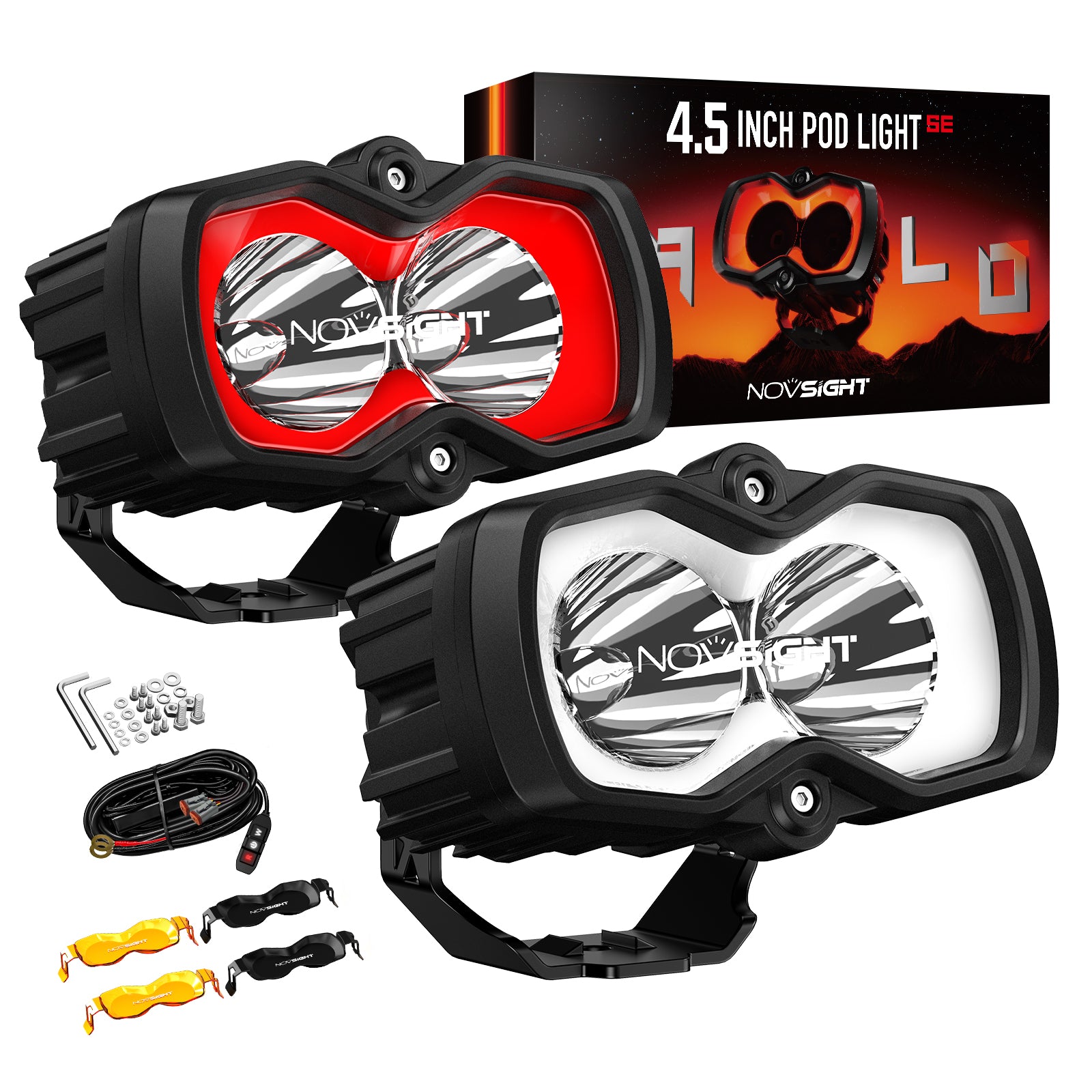 Compact 4.5-Inch HALO SE LED Pod Lights - Red DRL Off-Road