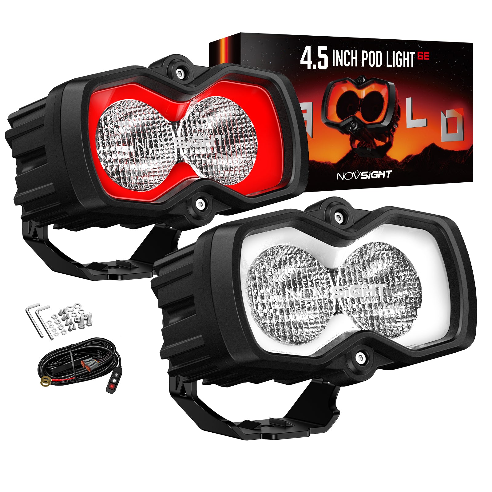 Compact 4.5-Inch HALO SE LED Pod Lights - Red DRL Off-Road
