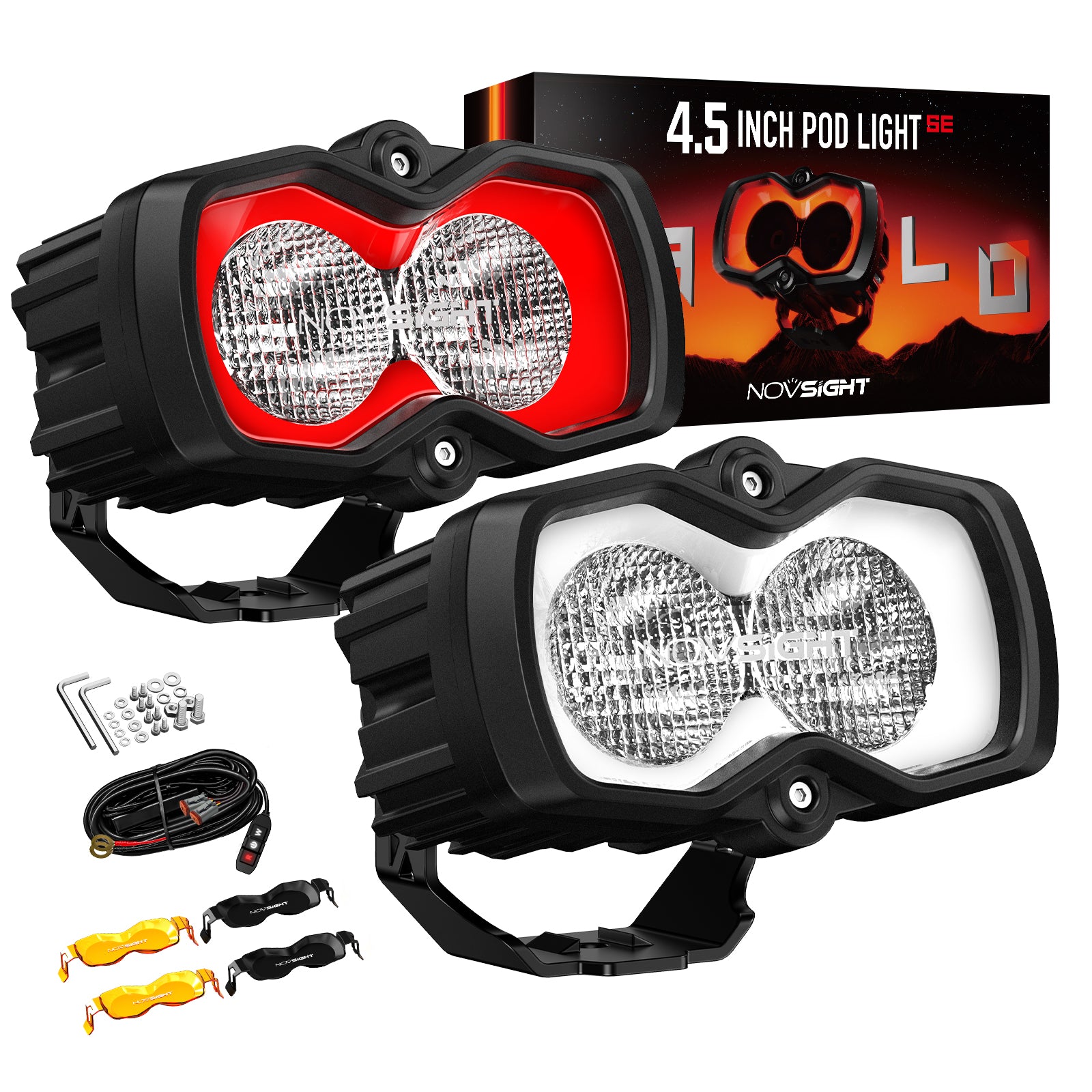 Compact 4.5-Inch HALO SE LED Pod Lights - Red DRL Off-Road