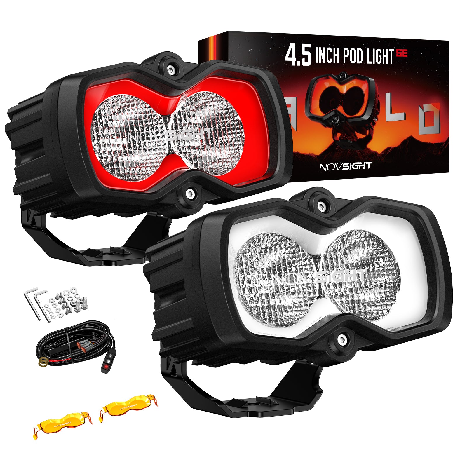 Compact 4.5-Inch HALO SE LED Pod Lights - Red DRL Off-Road