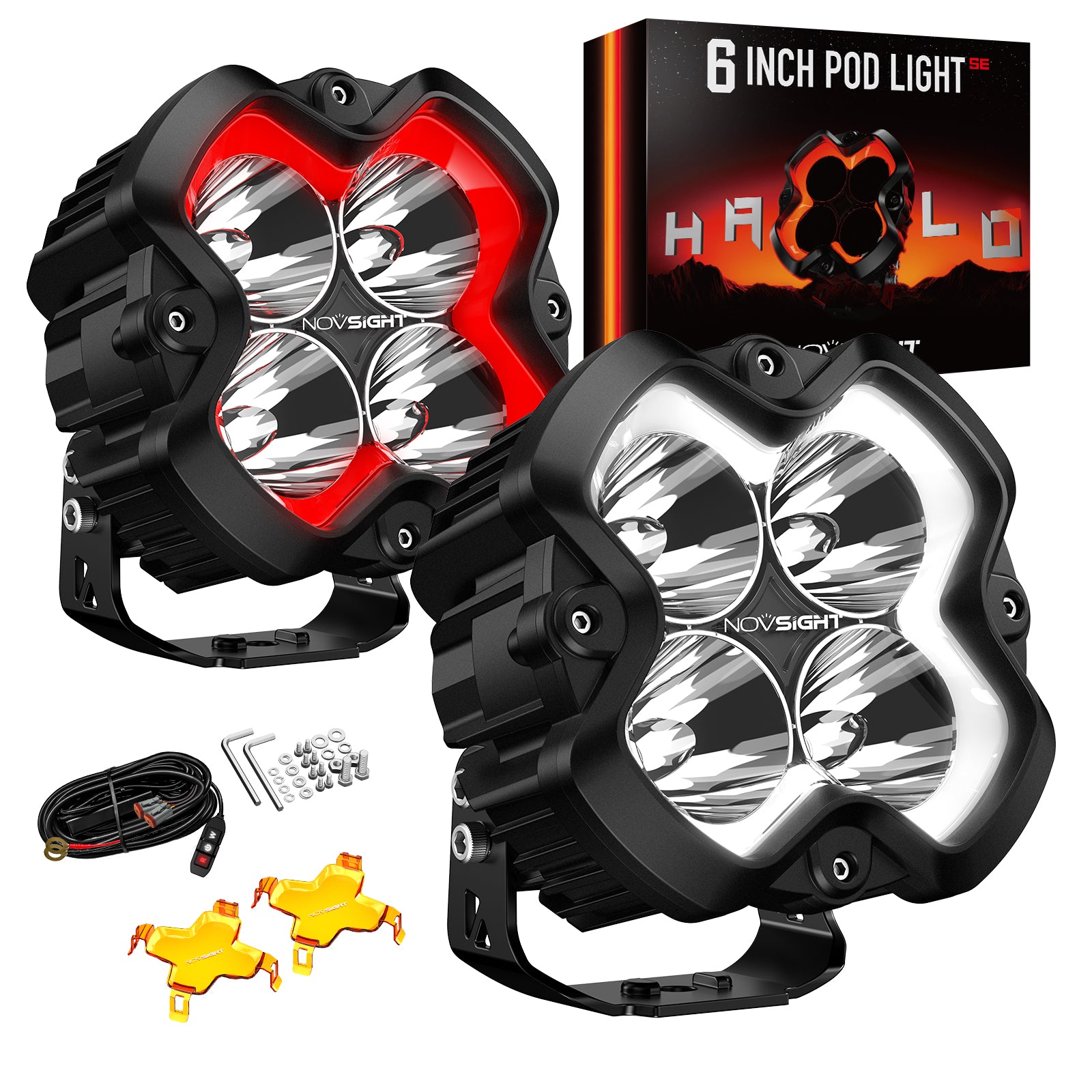 【NOVSIGHT】HALO SERIES 6INCH LIGHT NOVSIGHT HALO SE 6-Inch LED Pod Lights - Red/White DRL Off-Road