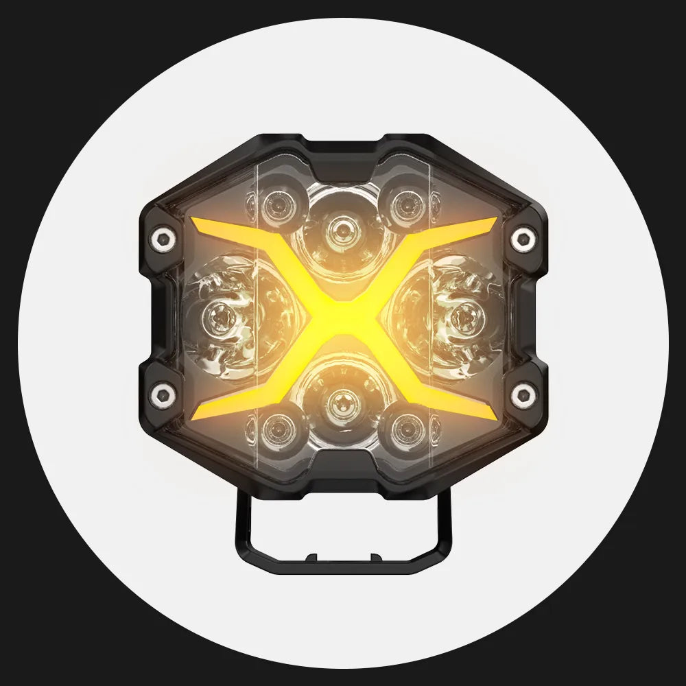 LED light bar with a yellow 'X' design on a white background