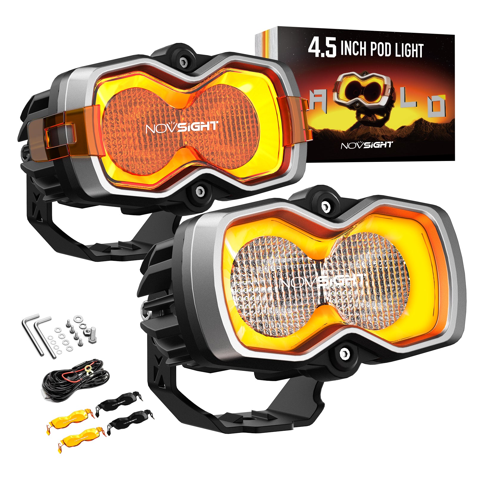NOVSIGHT HALO 4.5インチポッドライト NOVSIGHT HALO Series 4.5'' LED Light Pods with DRL 35W Twin Light