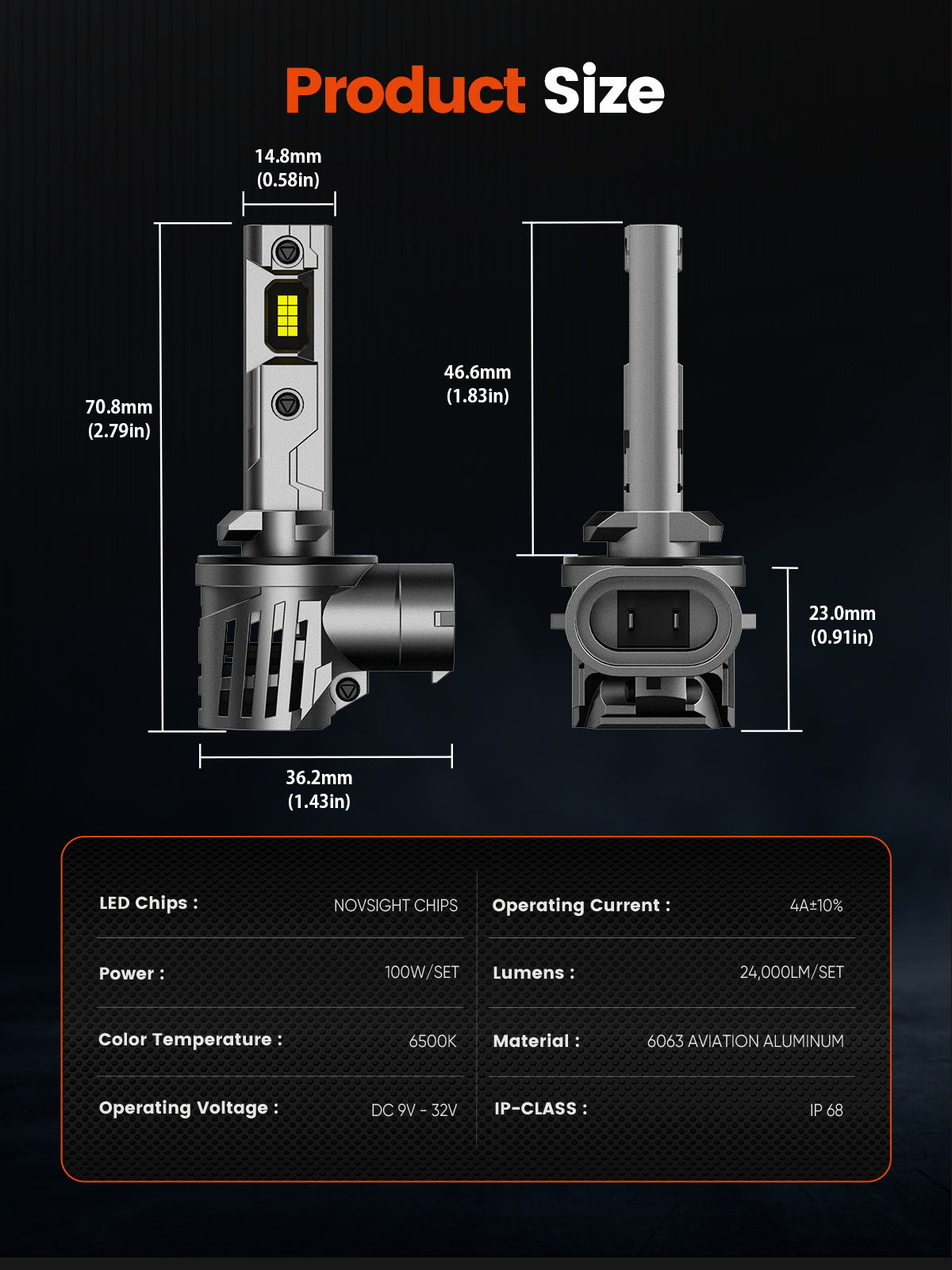 N99 Series Wireless | 880 884 885 890 892 893 899 LED Fog Light Bulbs 100W 24000LM 6500K White | 2 Bulbs - NOVSIGHT