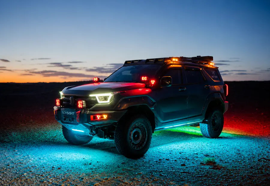 Novsight IP68 LED rock lights lighting the wheel wells and undercarriage