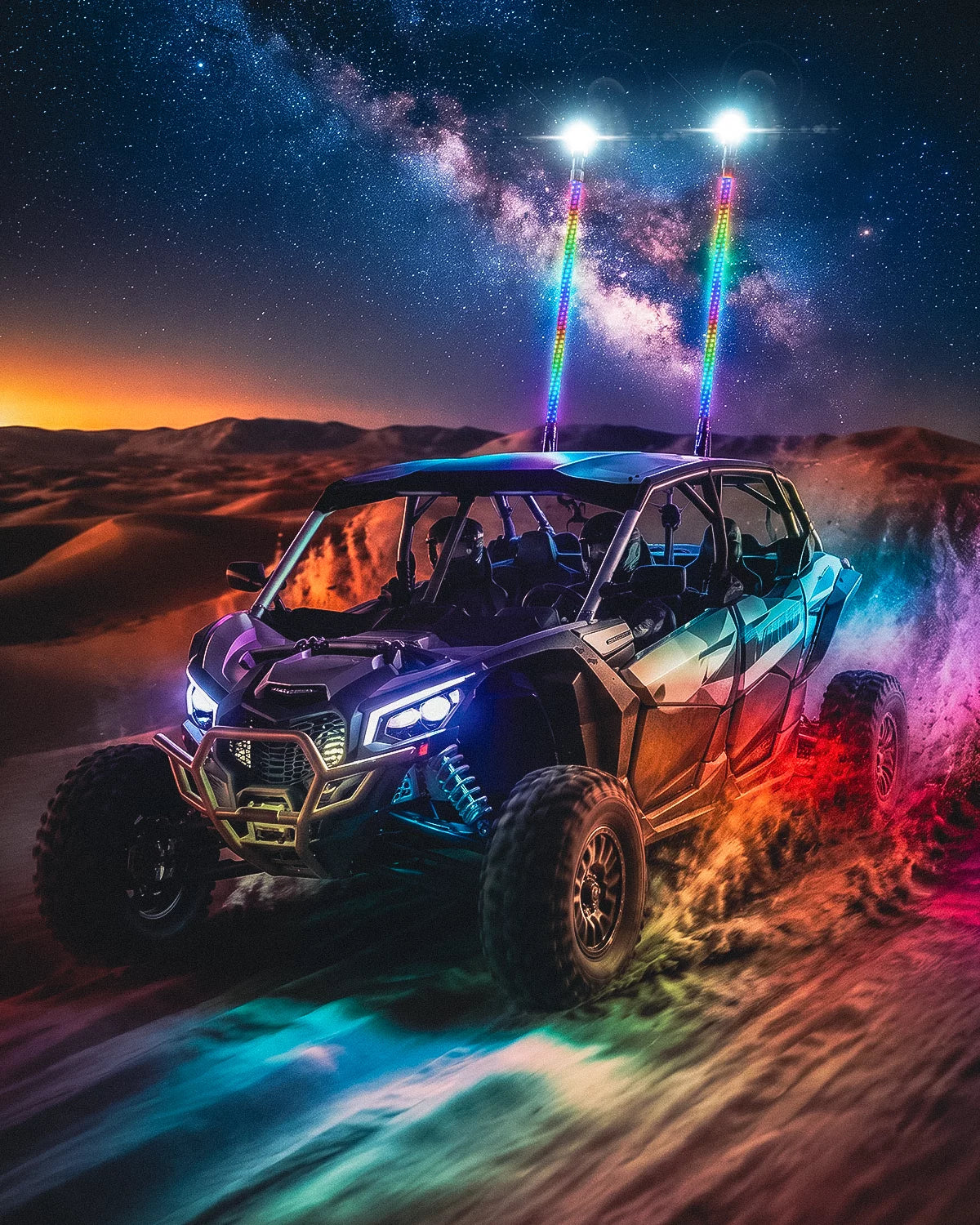LED Whip Light with 2200LM Signal Beacon | RGB Whip Pair for UTV/ATV