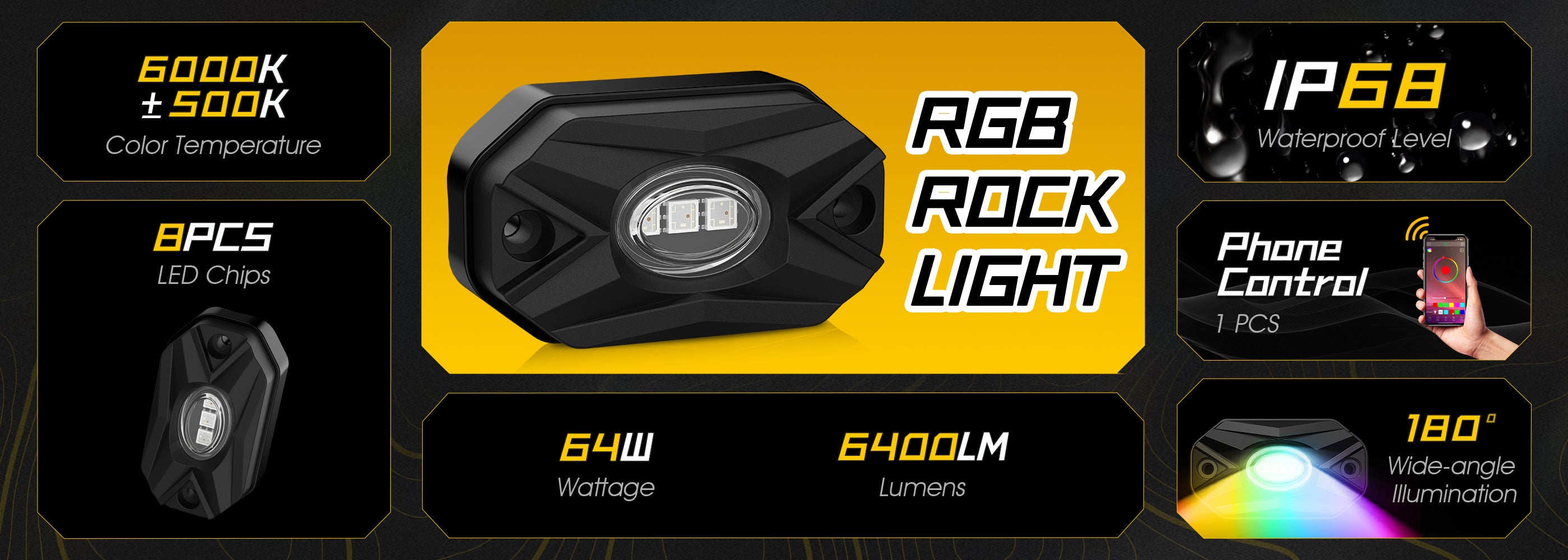 Novsight RGB LED Rock Lights Kit One to Eight for Outdoor Road for