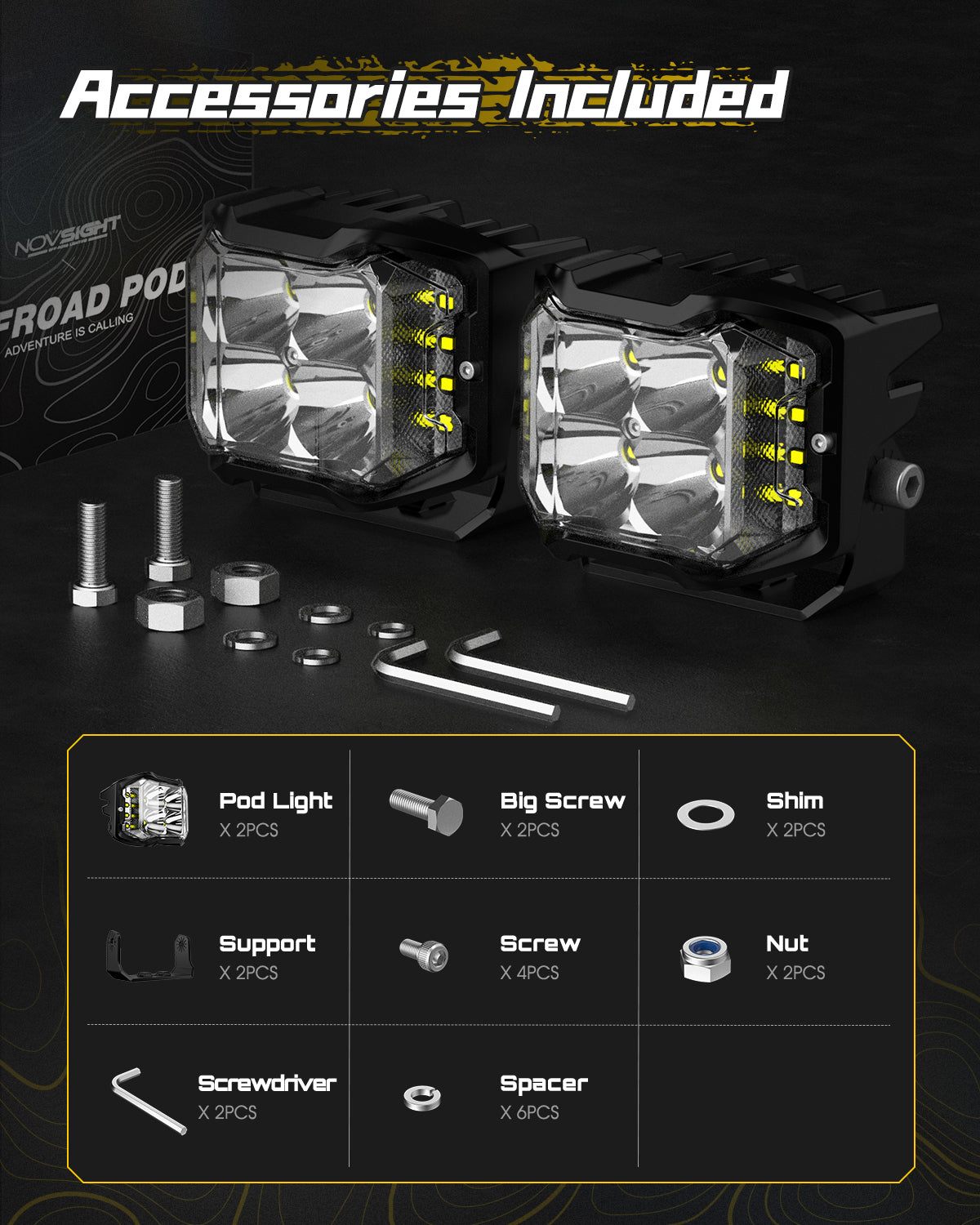 Rock Series | 4-Inch LED Pod Lights Auxiliary Lights with Side Lights - NOVSIGHT