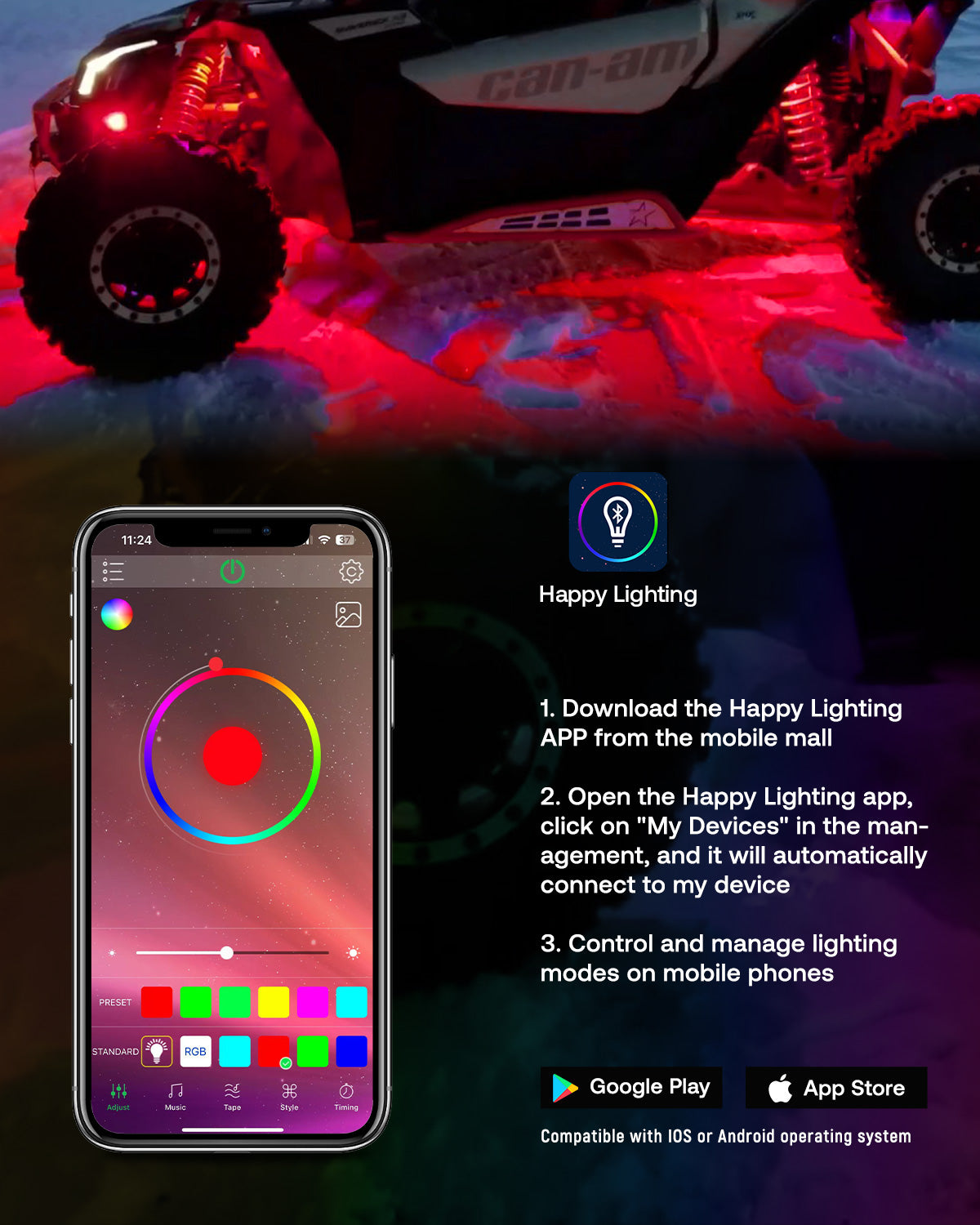 Novsight RGB LED Rock Lights Kit One to Eight for Outdoor Road for