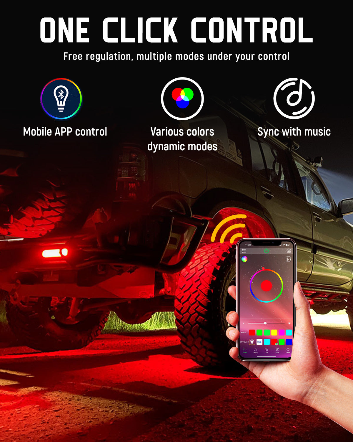 Novsight RGB LED Rock Lights Kit One to Eight for Outdoor Road for