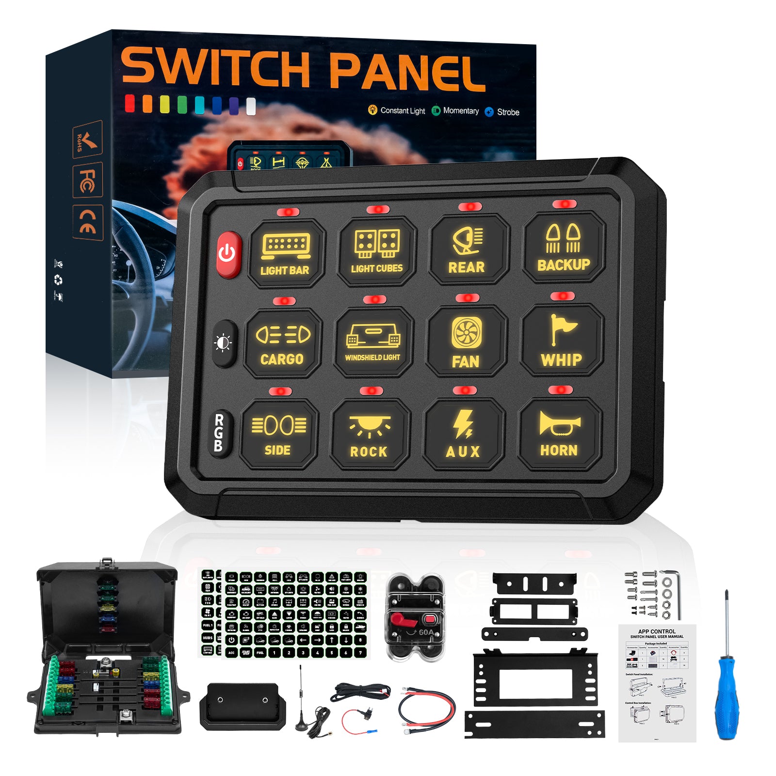 Novsight Wireless RGB Switch Panel Kit 8 Gang/12 Gang Remote Lighting