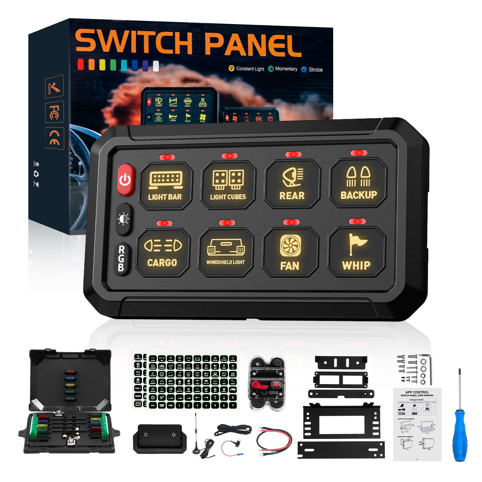 Novsight Wireless RGB Switch Panel Kit 8 Gang/12 Gang Remote Lighting
