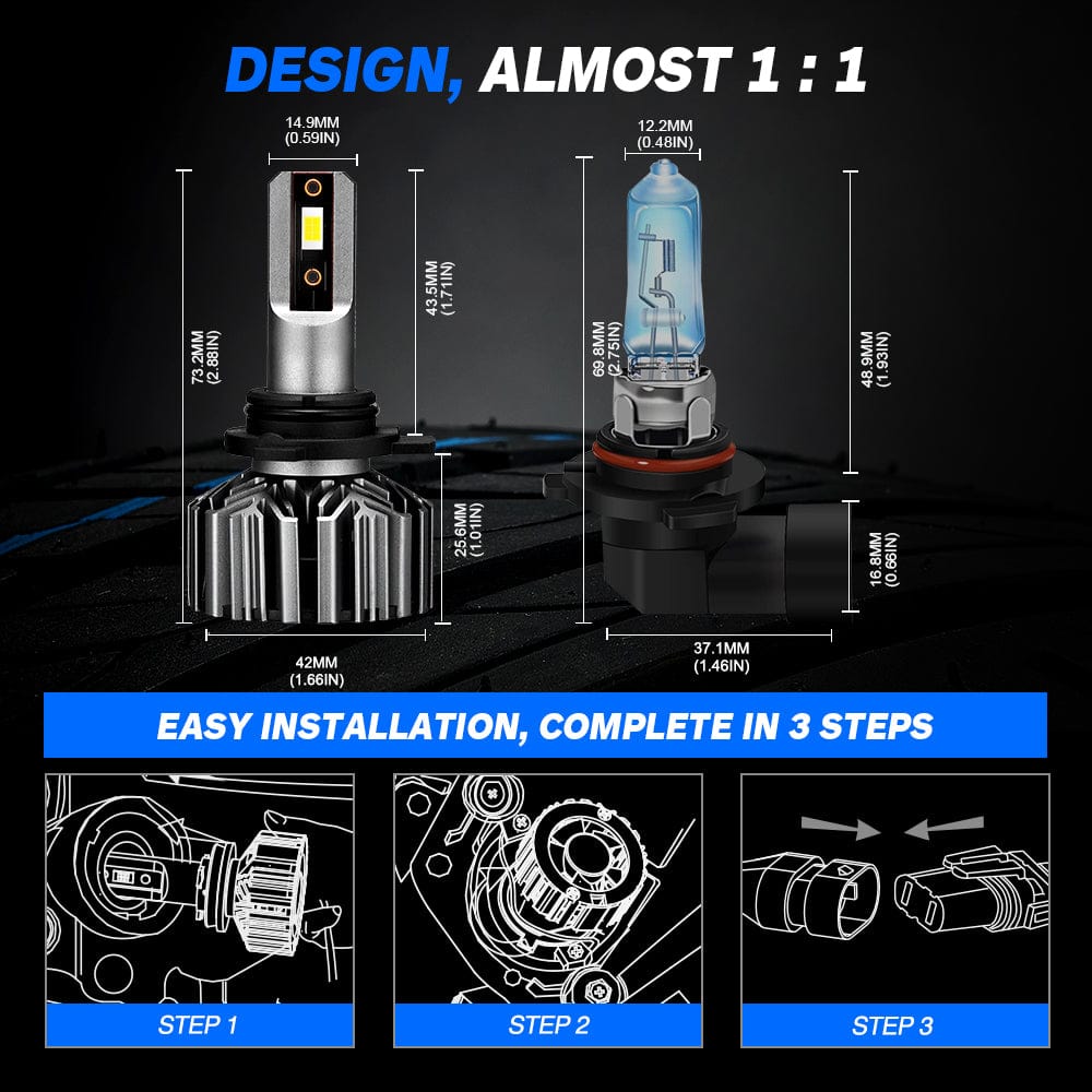 N11 Standard Series | H4 H7 H11 H13 9004 9005 9006 9007 9012 LED Bulbs Cost-Effective 60W 13000LM 6500K White | 2 Bulbs - NOVSIGHT