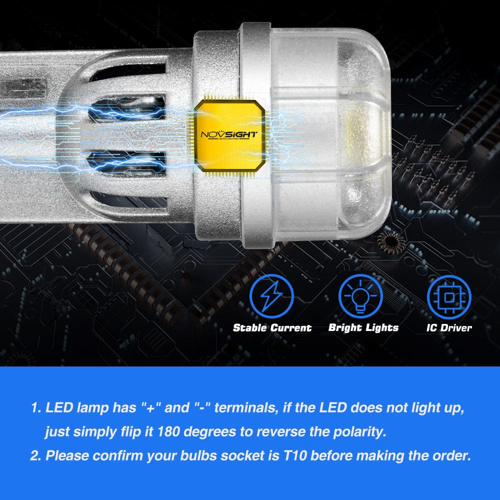 T10W 158 161 168 194 W5W LED Bulbs White License Plate Light Front Parking Light Front Side Marker Light - NOVSIGHT