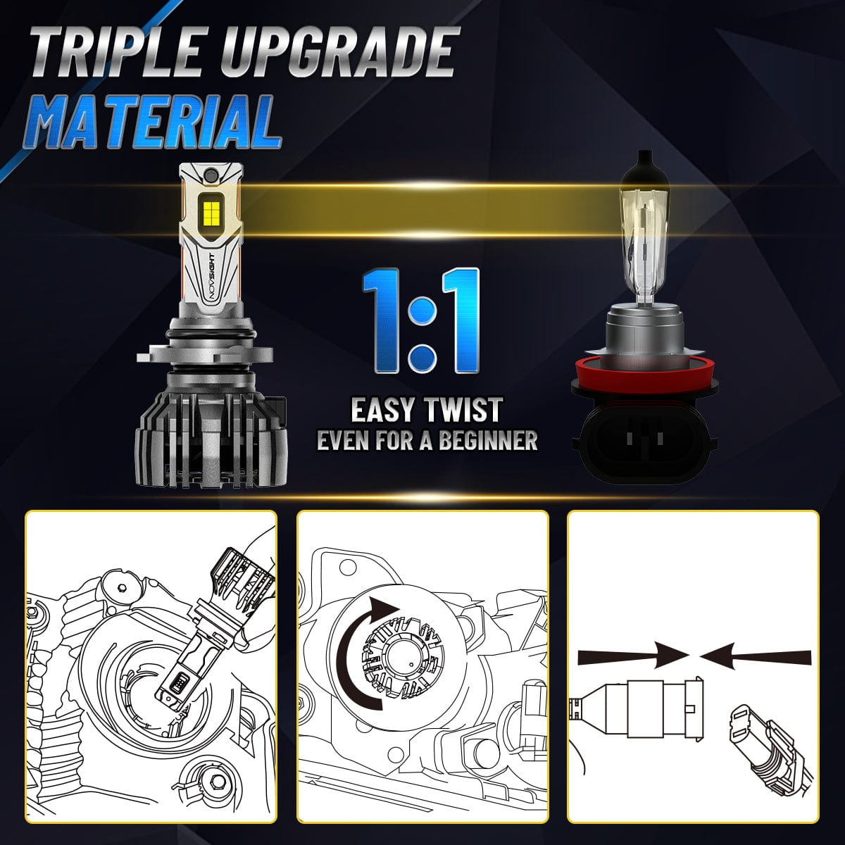 N67 Pro Series | 9005 HB3 LED Bulbs Intelligent Cooling System 140W 30000LM 6500K | 2 Bulbs - NOVSIGHT