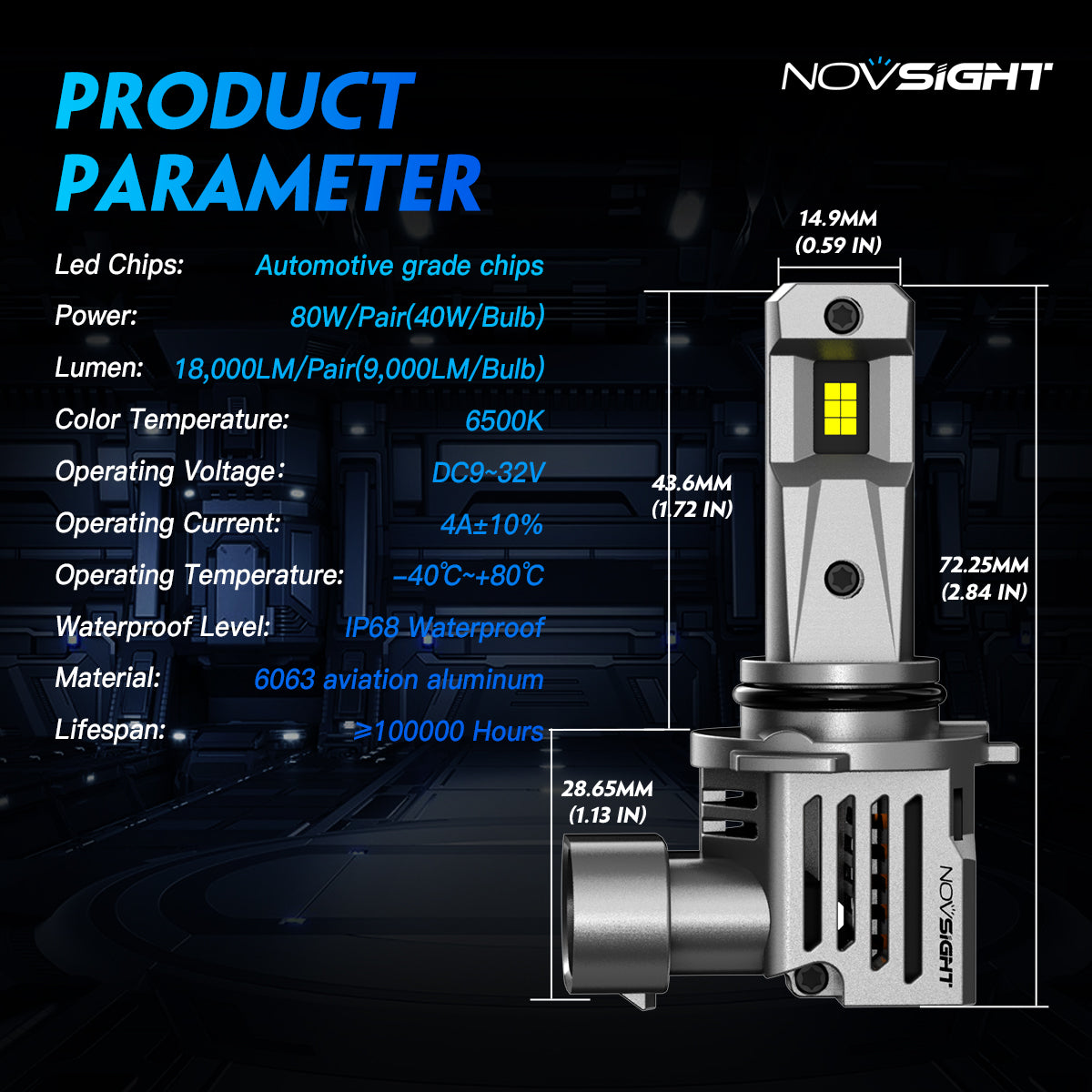 N66 Pro Series Wireless | 9005 HB3 LED Bulbs Perfect Beam 80W 18000LM 6500K White | 2 Bullbs - NOVSIGHT