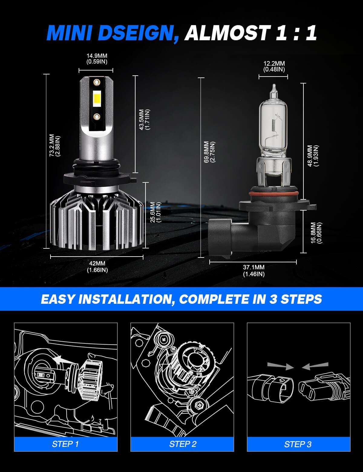 szie of led bulbs